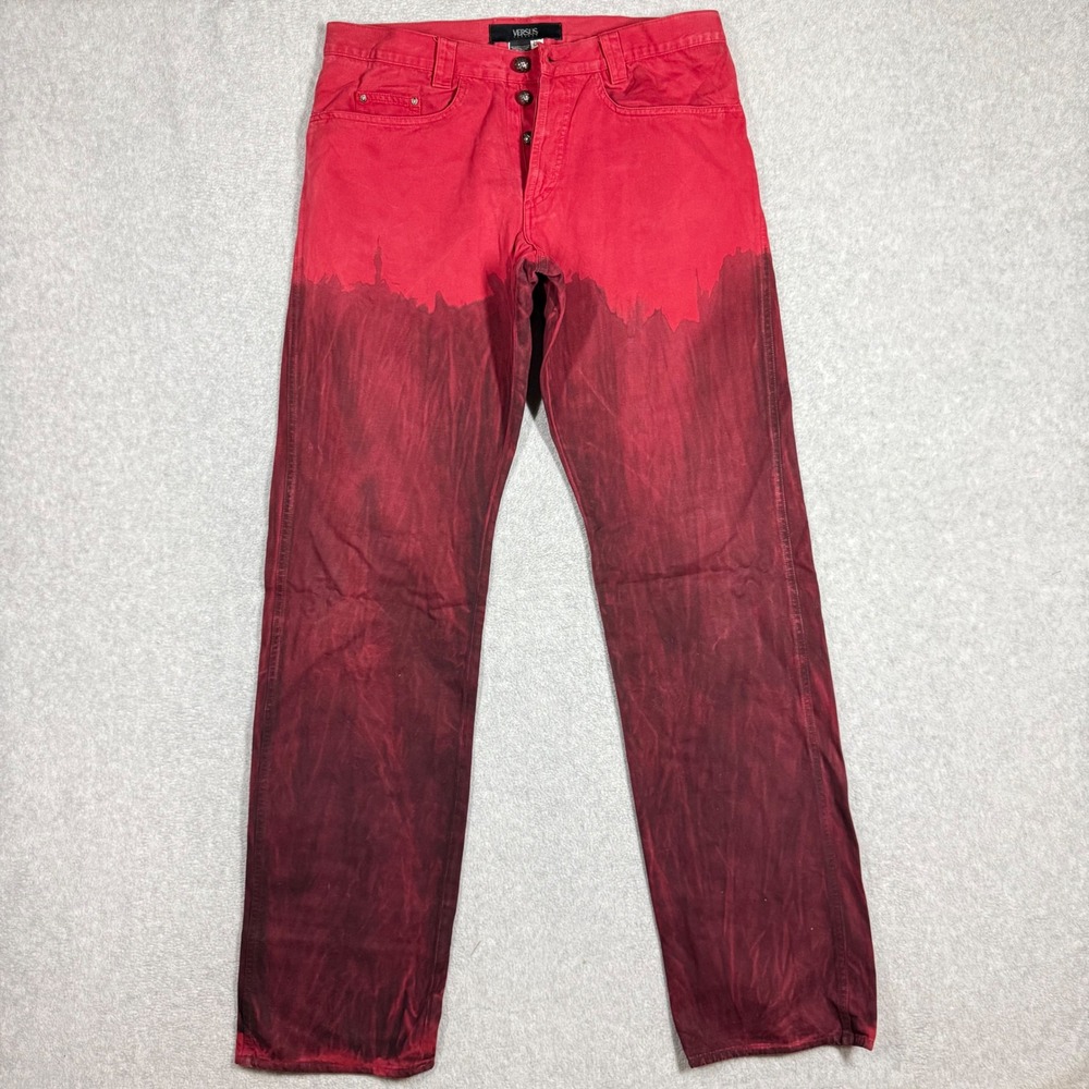 Versus Versace Vintage Red Ombre Dip Dye Pants Men 32x36 Made in Italy Authentic